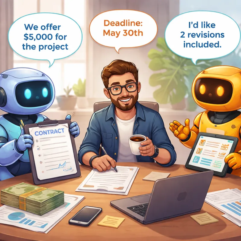 AI Agents negotiating a freelancer contract and project terms